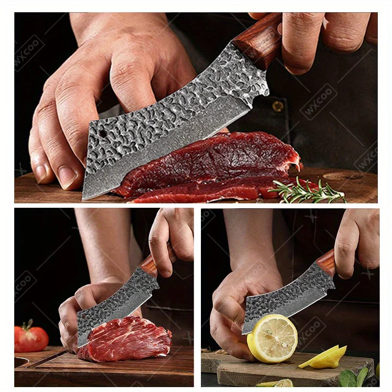 2-Piece Handmade Forged Stainless Steel Knife Set – Butcher Cleaver & Boning Knife with Wooden Handle - Image 3
