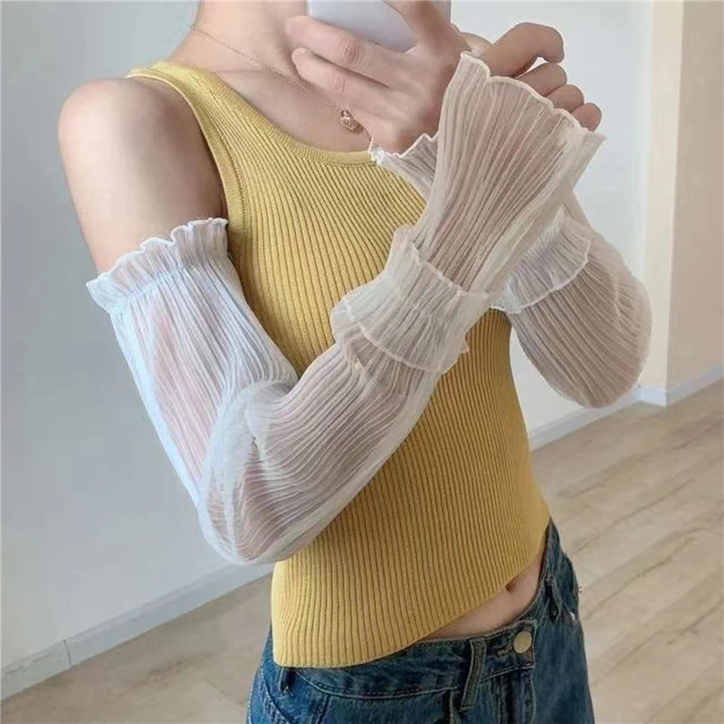 Elegant Lace Mesh Arm Sleeves – UV Protection Fingerless Summer Gloves