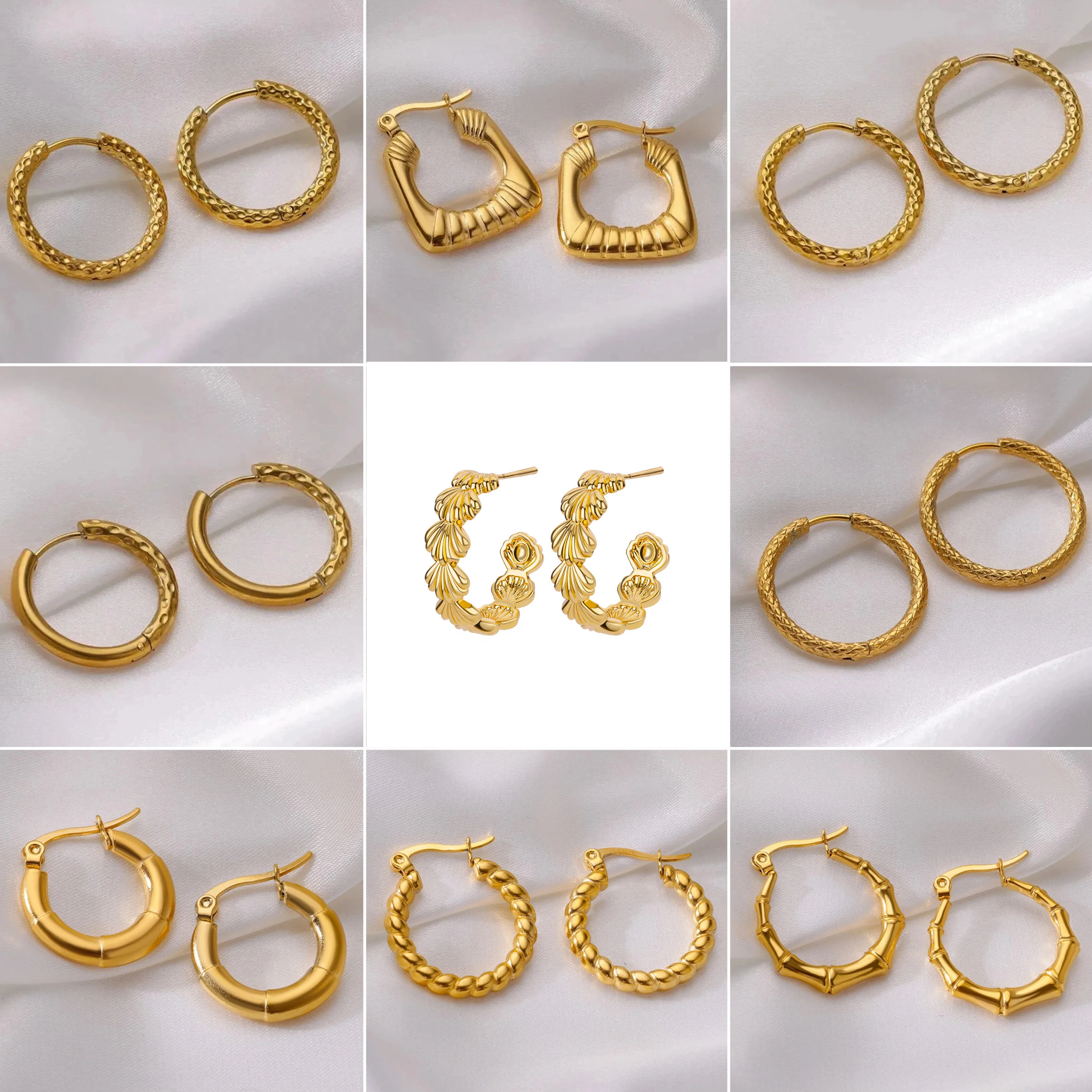 Vintage Glossy Round Hoops Earrings Stainless Steel Gold Color Chunky Hoop Earrings For Women Wedding Jewelry Valentine's Gift