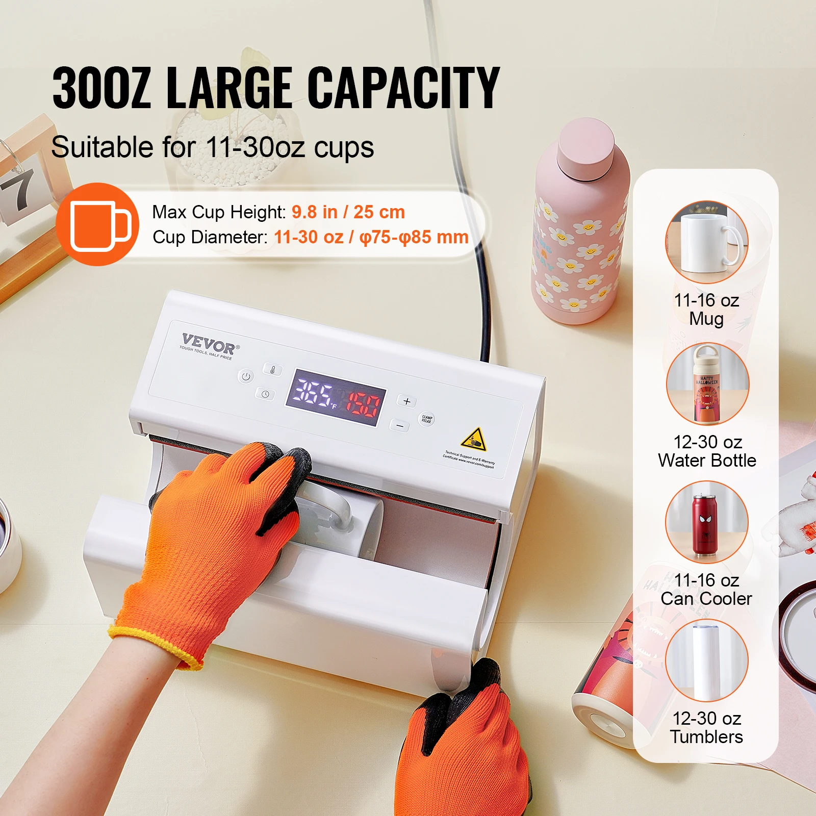 VEVOR Auto Tumbler Heat Press Machine Mug Heat Press for 11-30oz Sublimation Tumblers Heat Up Fast Even Tumbler Press with Tape - Image 3