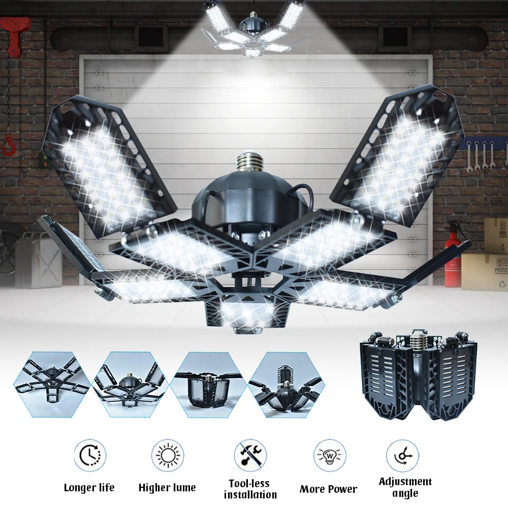15000 Lumen LED Garage Light – 180W Folding Ceiling Lamp for Workshop & Warehouse