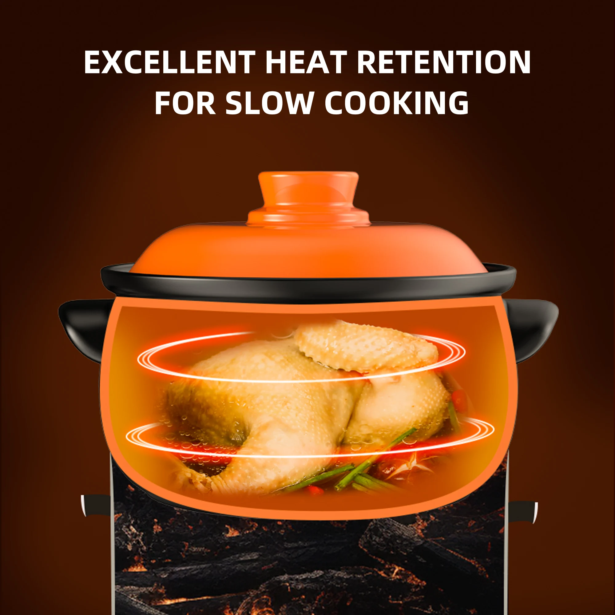 129oz Ceramic Clay Pot with Orange Lid – Heat-Resistant, Thermal Shock Proof, Oven Safe - Image 5