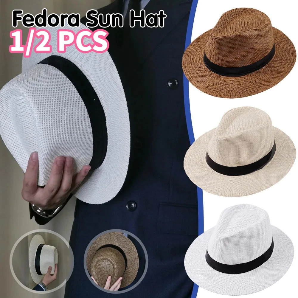 Men's Panama Straw Hat – Summer Fedora with Ribbon Band