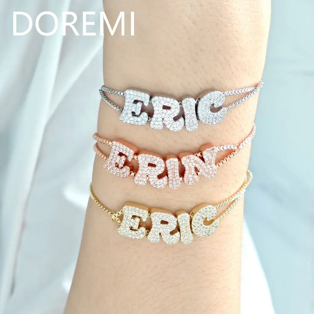 DOREMI Custom Alphabet Pendant Slide Bracelet Double Chain Mesh Dainty Personalized Name Jewelry - Image 6