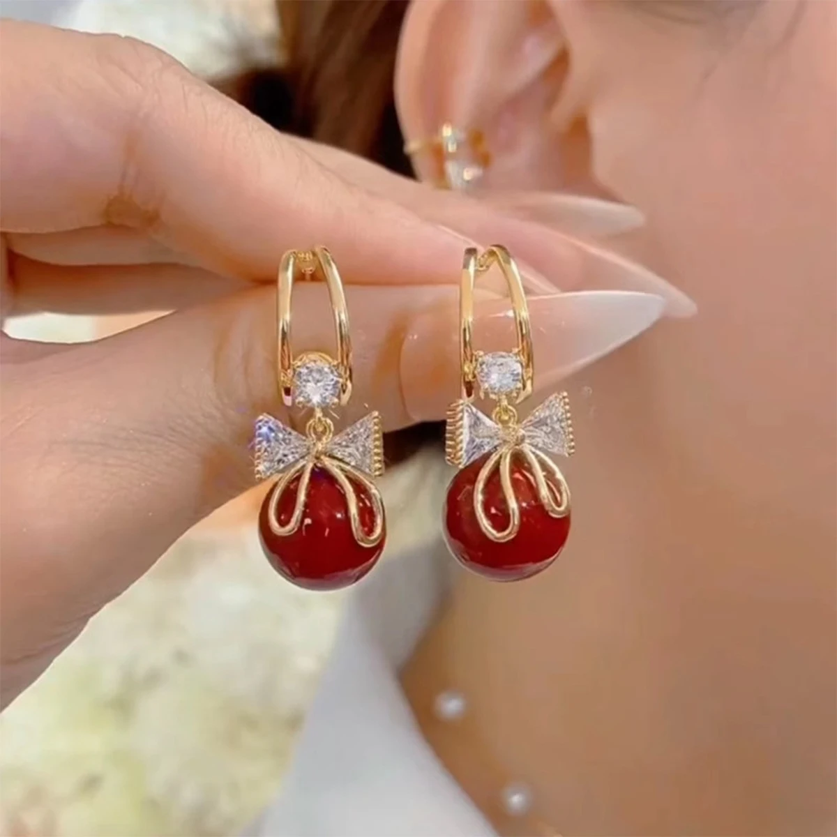 2PCS Wine Red Heart Earrings – Trendy Jewelry for Parties, Holidays & Travel - Image 5