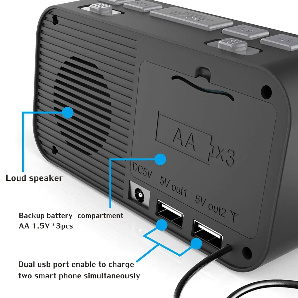 A1 Digital Desktop Alarm Clock Dual USB Charging Port LED Display DAB FM Radio - Image 4