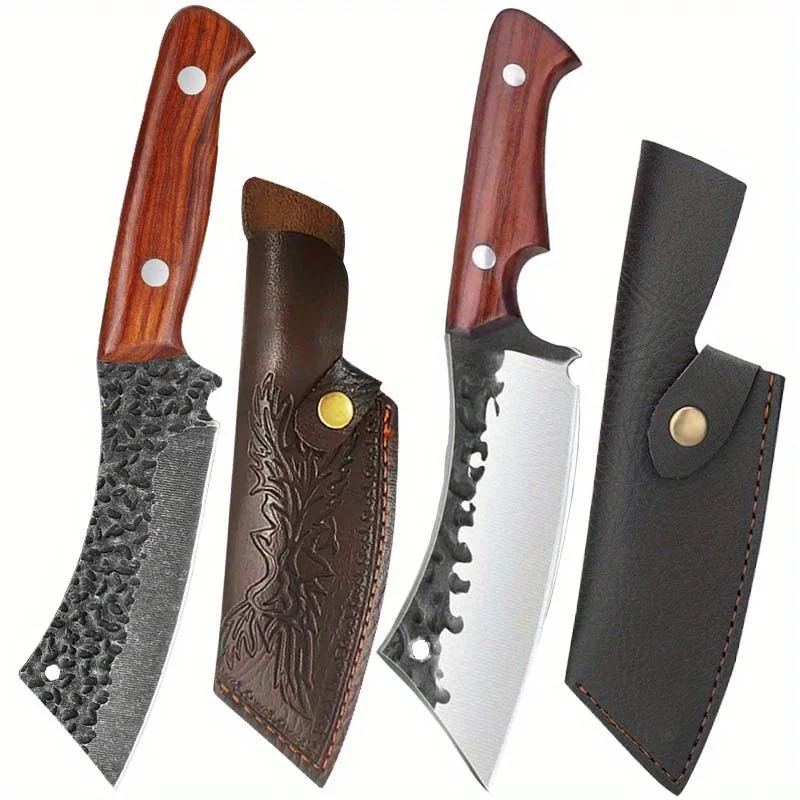 2-Piece Handmade Forged Stainless Steel Knife Set – Butcher Cleaver & Boning Knife with Wooden Handle - Image 7