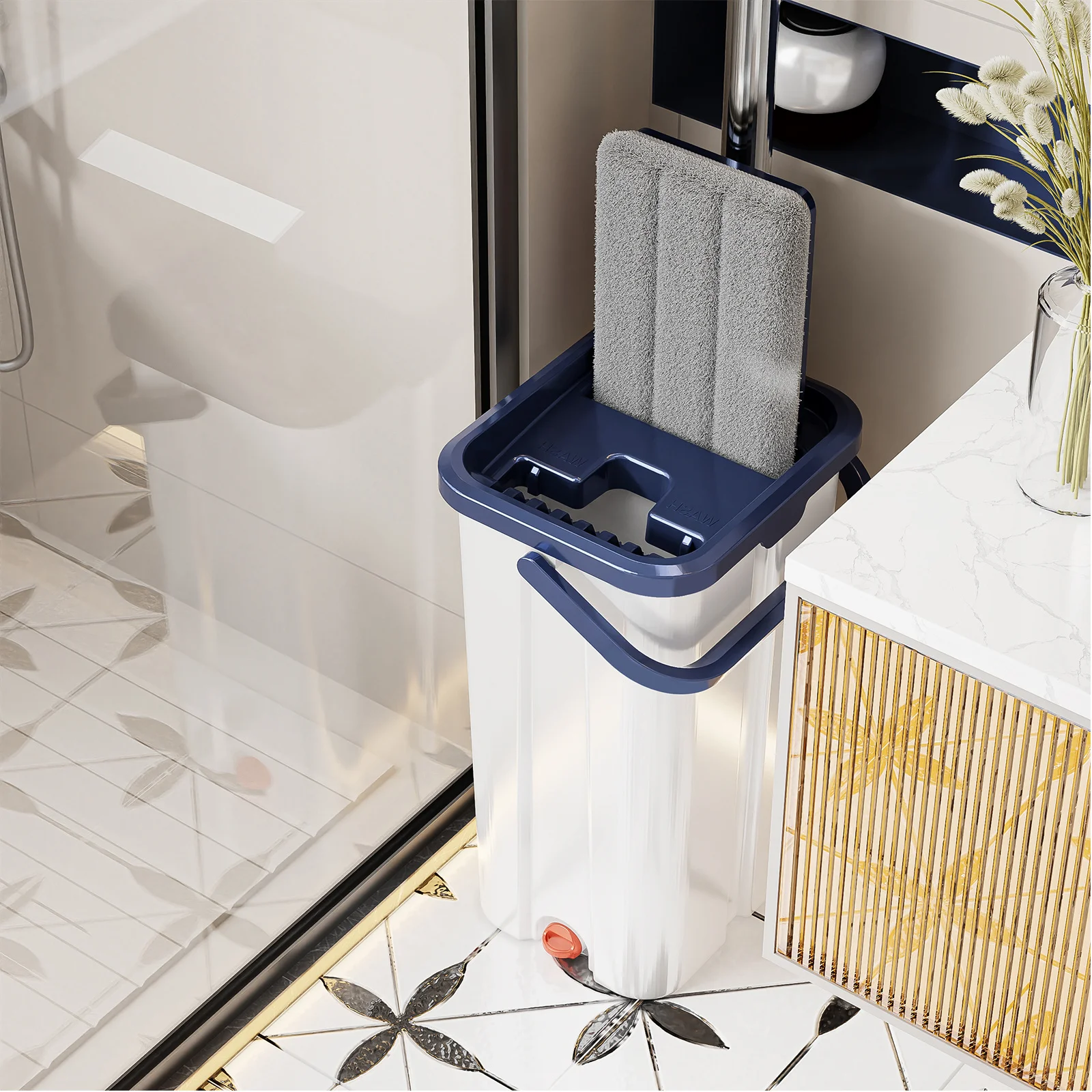 Floor Washing Mop with Separate Clean & Dirty Water Buckets, Hands-Free Lazy Cleaning Mop - Image 2