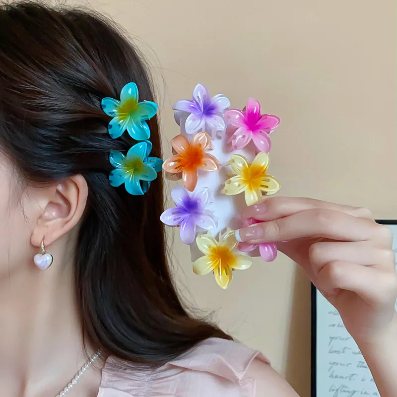 1/6Pcs Hawaiian Gradient Flower Hair Clips Small Claw Hairpin Crab Barrette Women Hair Accessories - Image 3