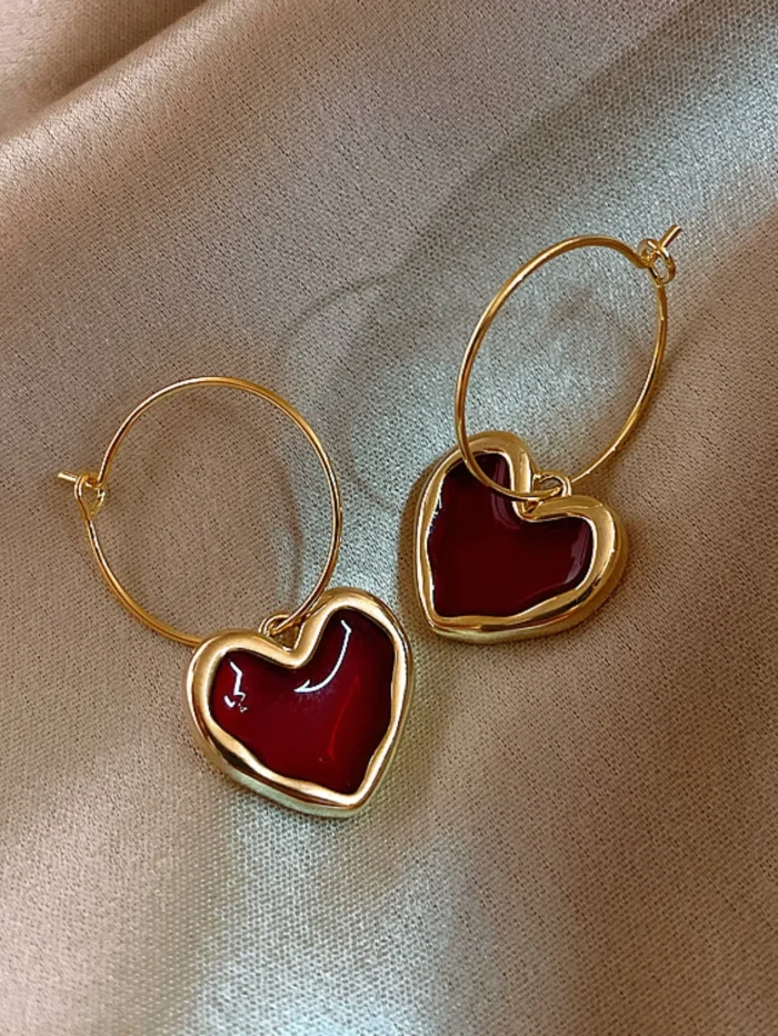 2PCS Wine Red Heart Earrings – Trendy Jewelry for Parties, Holidays & Travel - Image 3