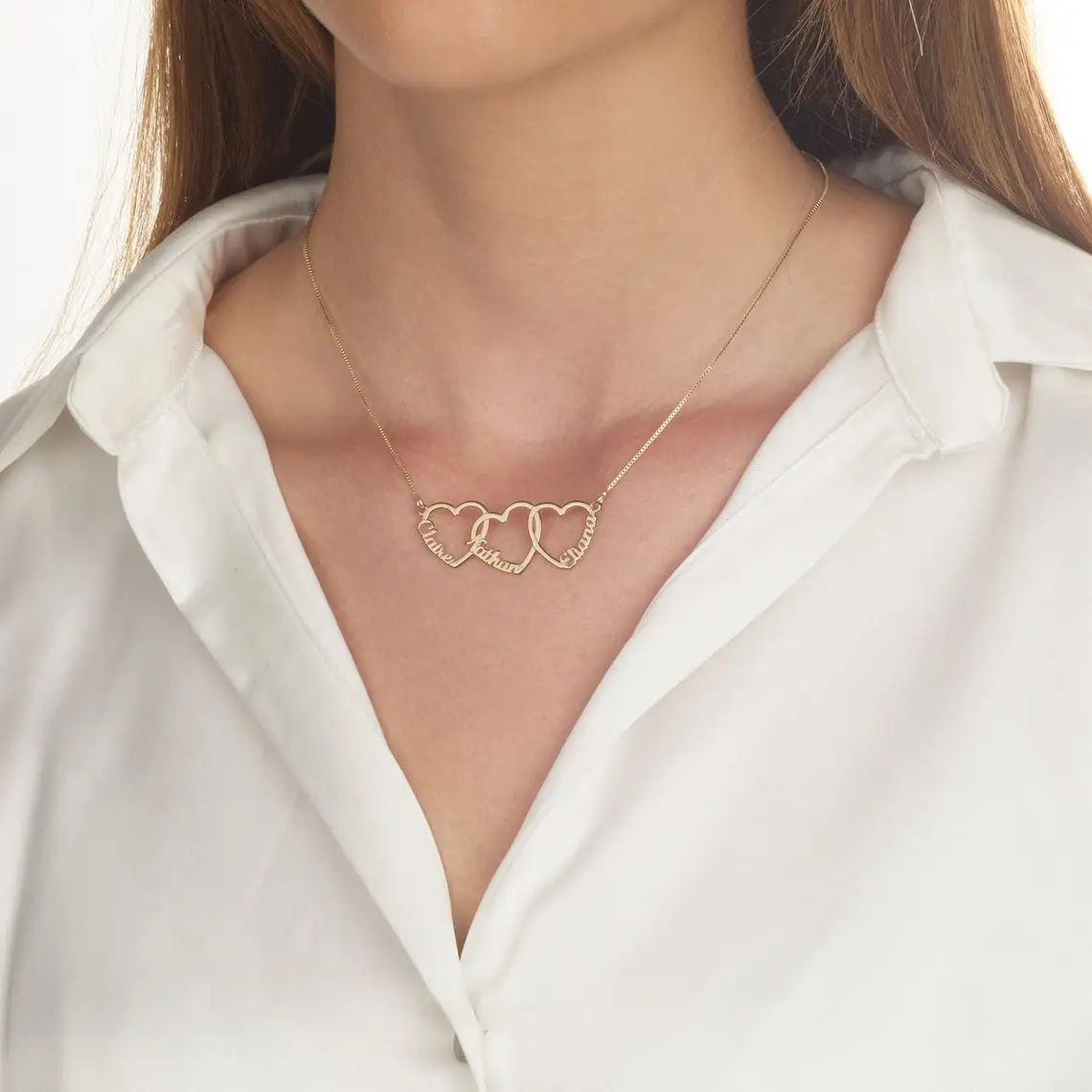 Custom Multiple Name Heart Necklace – Personalized Stainless Steel Nameplate Gift for Women