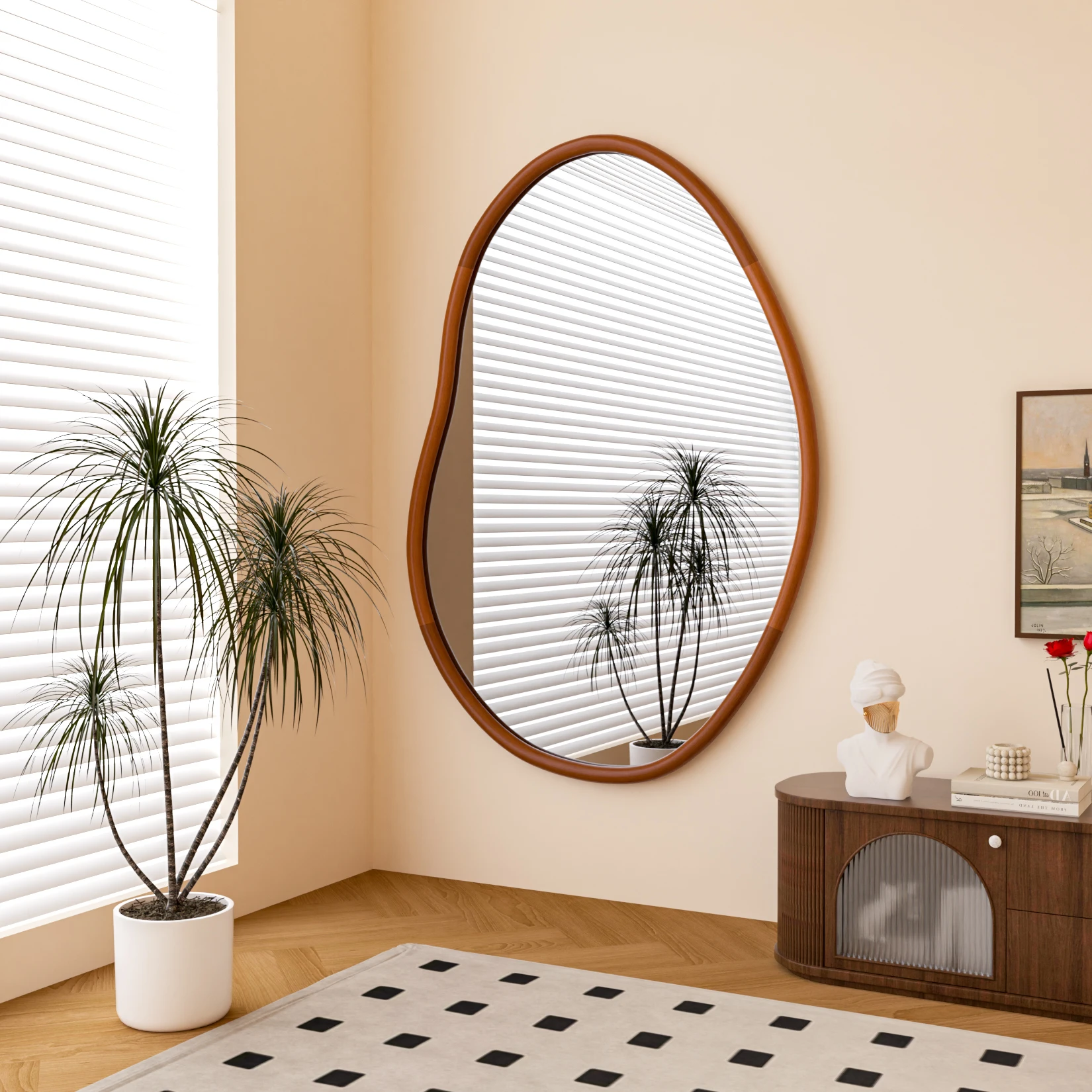 Irregular Wall Mirror Decorative Large Accent Mirror Vanity with Solid Wooden Frame for Livingroom Diningroom Bedroom Hallway - Image 2
