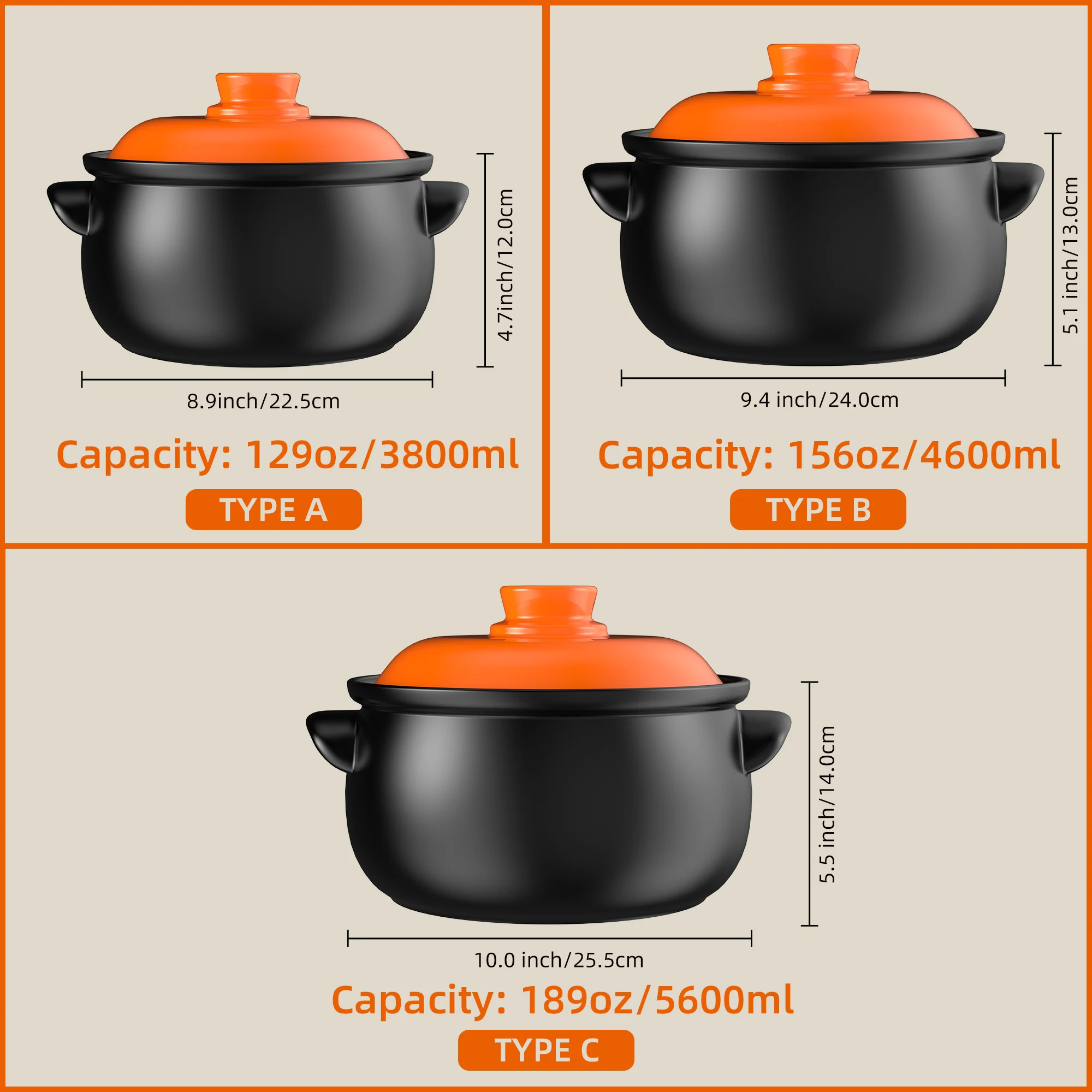 129oz Ceramic Clay Pot with Orange Lid – Heat-Resistant, Thermal Shock Proof, Oven Safe - Image 3