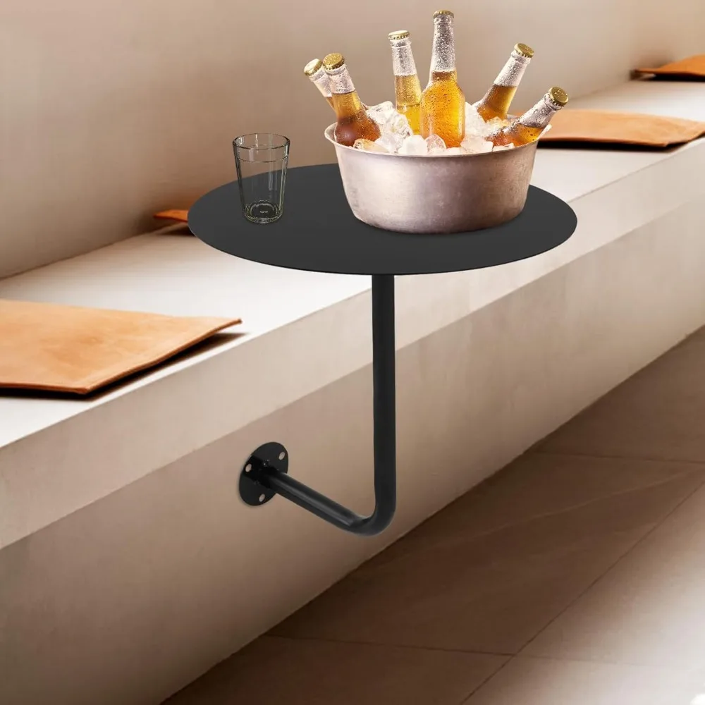 Wall-Mounted Round Bar Table – Black L-Shaped Floating Metal Side Table for Home & Office