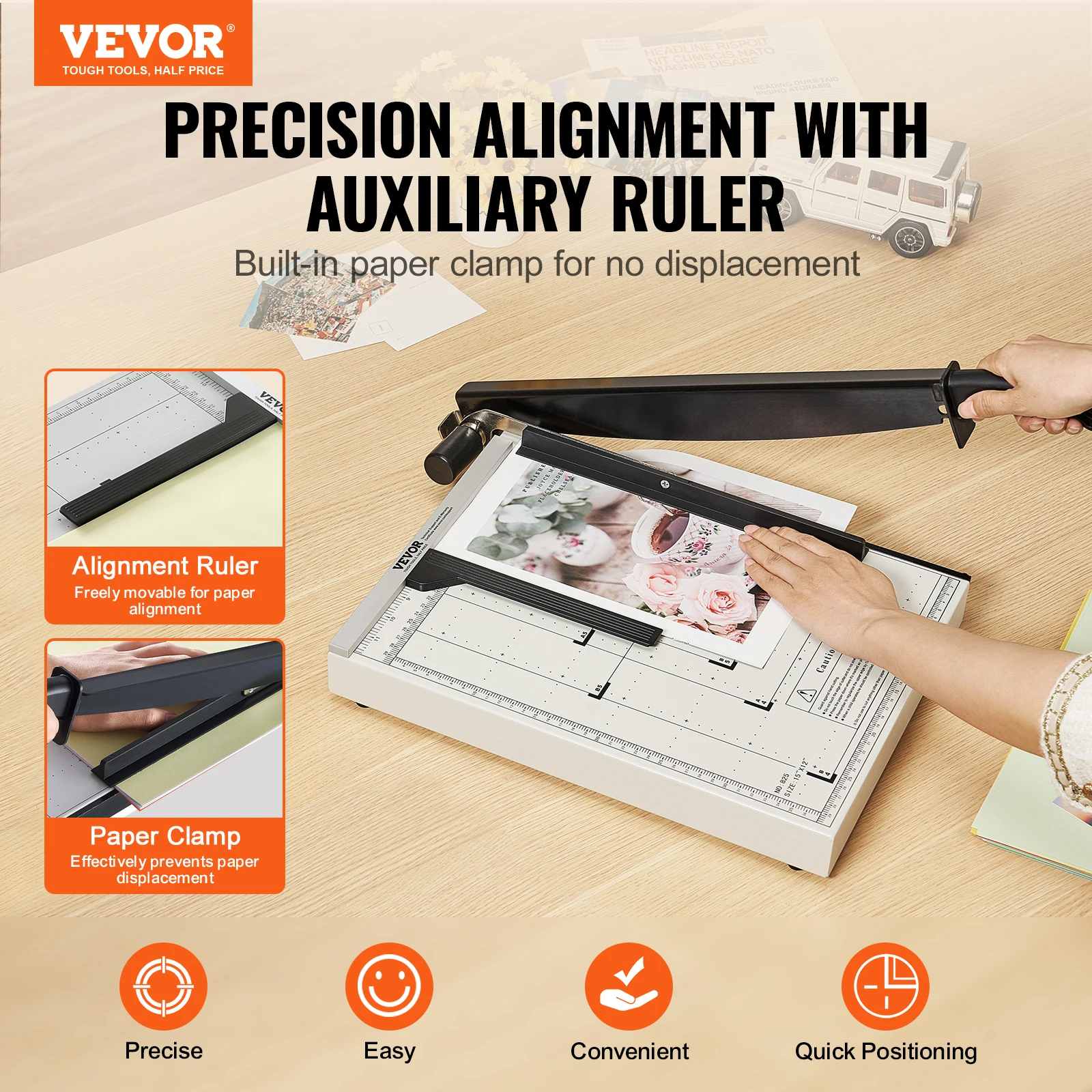 VEVOR Paper Cutter Guillotine Trimmer 15"/18" Cut Length 16/20 Sheets Capacity Heavy Duty Paper Cutter for Home Office School - Image 2
