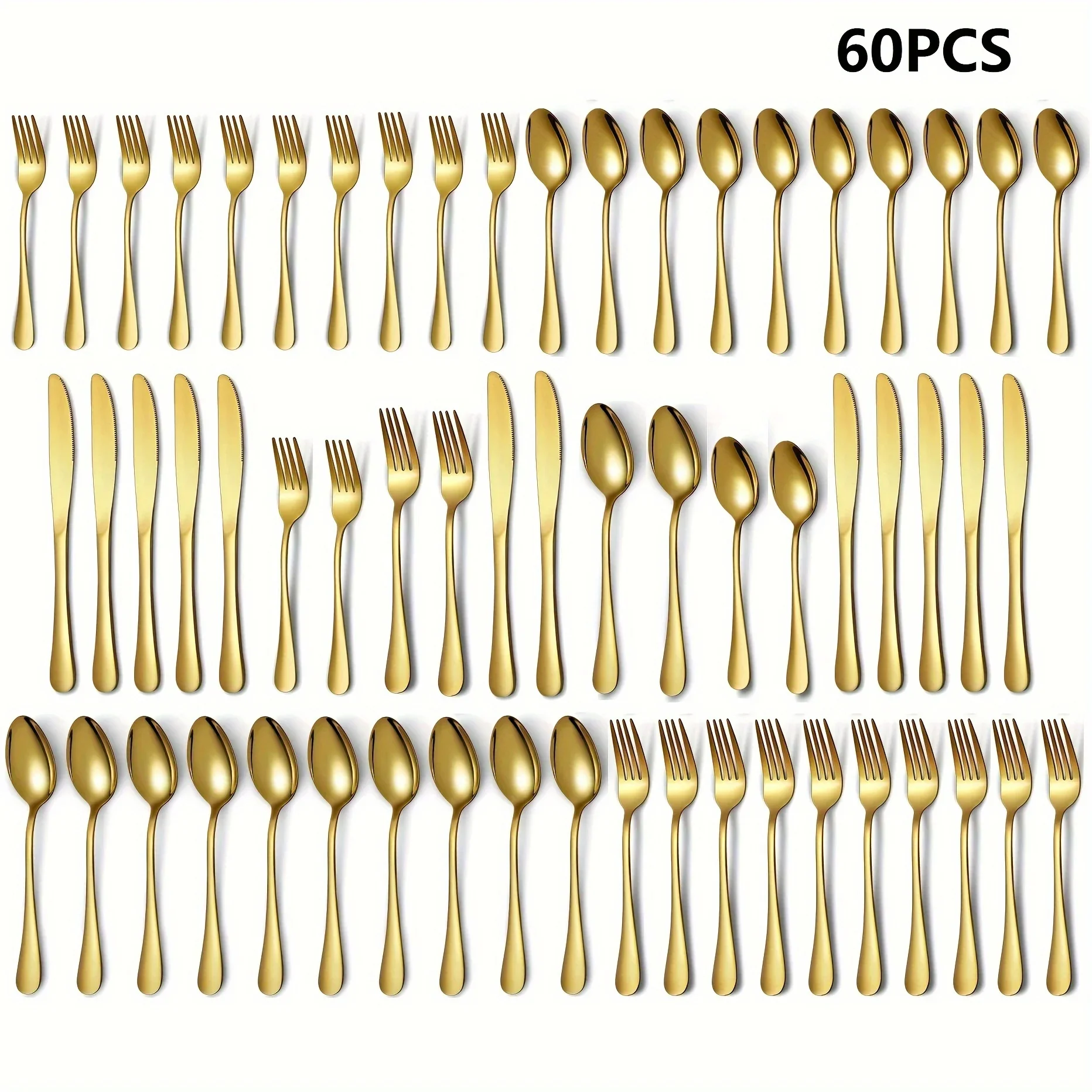 Luxury 30/60-Piece Gold Stainless Steel Flatware Set – Dinner Spoons, Forks, Knives
