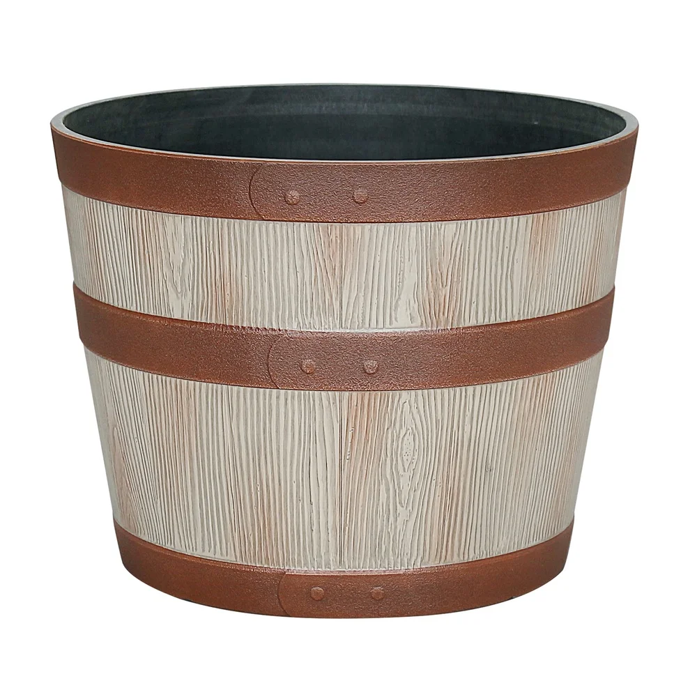 Resin Whiskey Barrel Planter – Lightweight, Frost-Resistant with Drainage Holes - Image 2