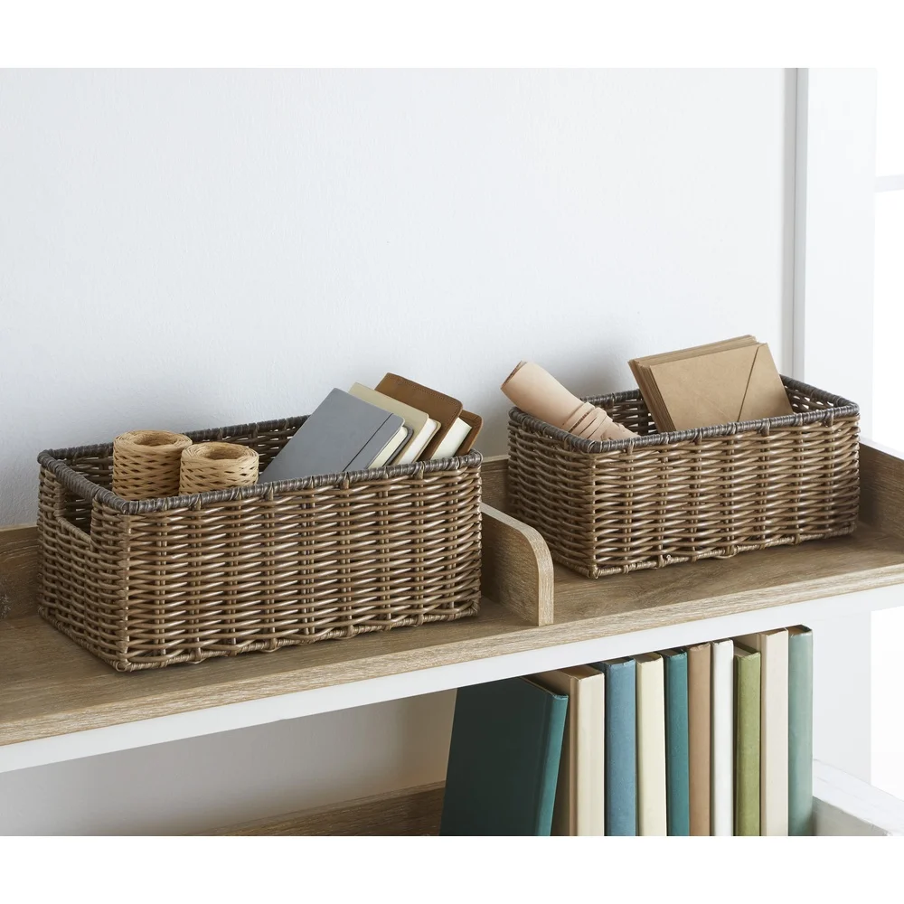 2-Piece Poly Rattan Storage Basket Set with Iron Frame & Cut-Out Handles - Image 5