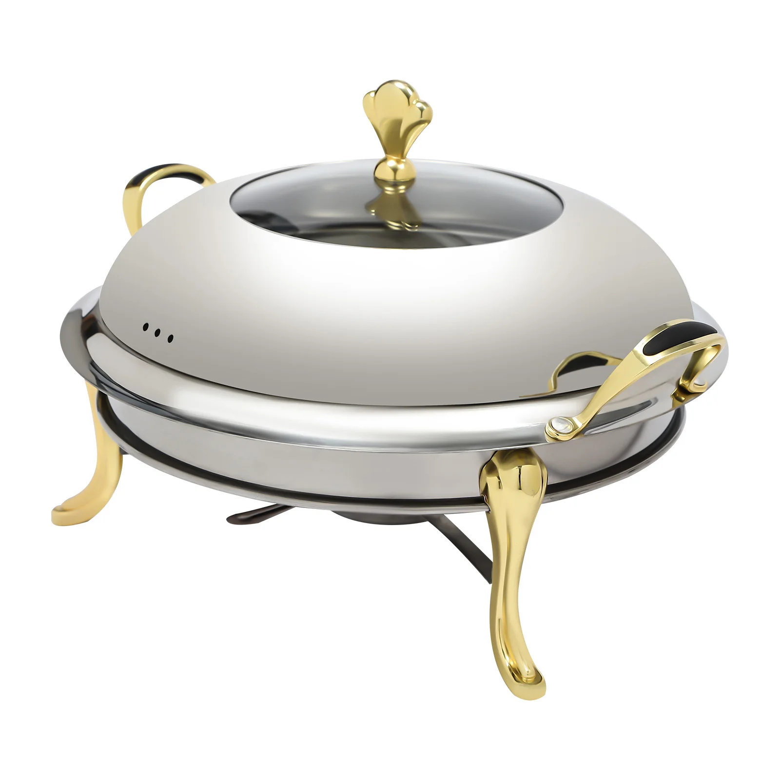 Gold 26cm Round Stainless Steel Chafing Dish – 2.5L Buffet Warmer with Fuel Holder - Image 6