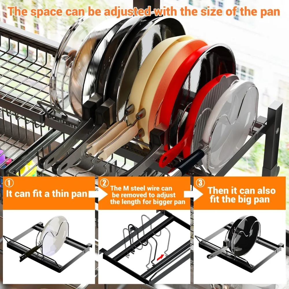 Over Sink Dish Drying Rack – Expandable 31–39.5L x 12W x 34–38H inches, Snap-On Design with Baskets & Utensil Holder - Image 3
