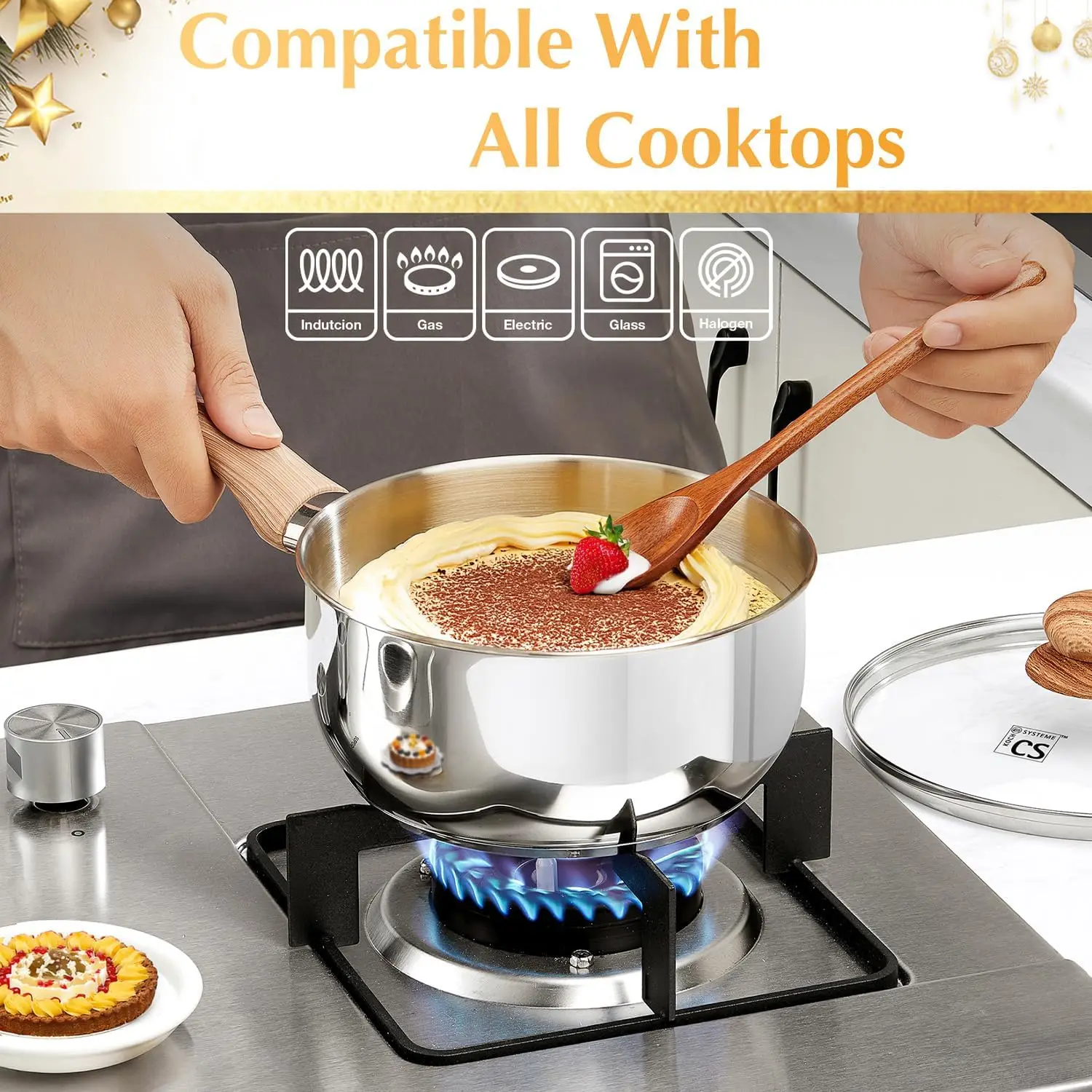 Induction‑Ready 4‑Piece Stainless Steel Saucepan Set – Cool‑Touch Handles - Image 4