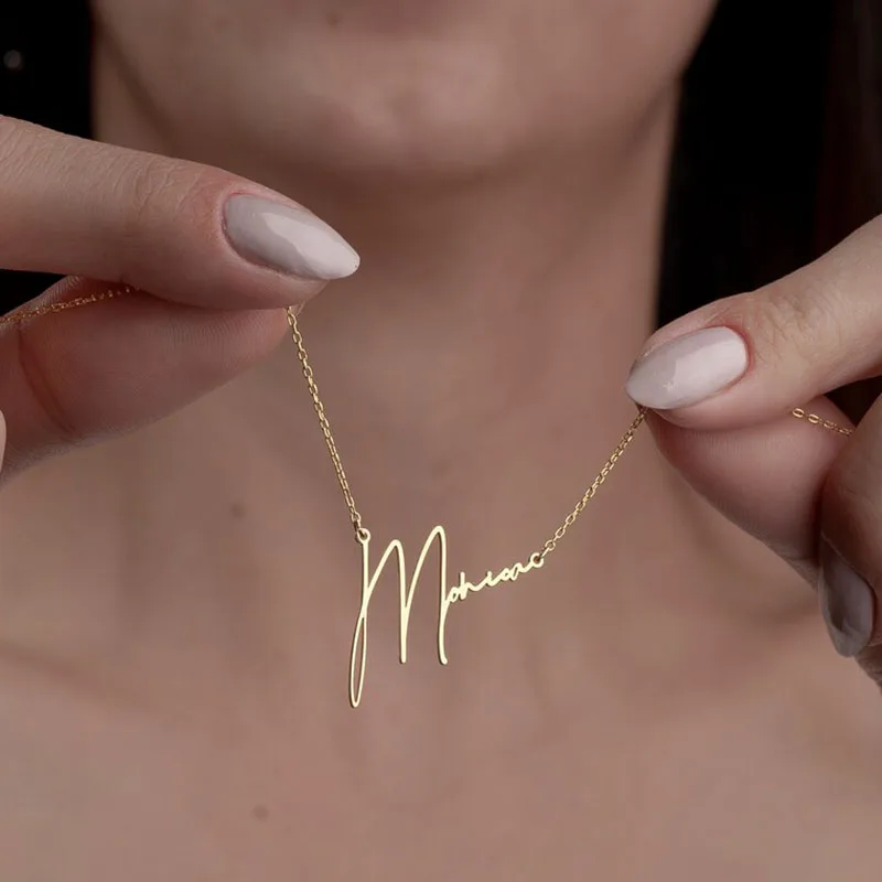 Personalized Handwriting Name Necklace Custom Stainless Steel Nameplate Jewelry for Women