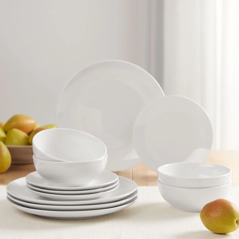 12-Piece White Stoneware Dinnerware Set - Dishwasher & Microwave Safe, Elegant Tableware - Image 3