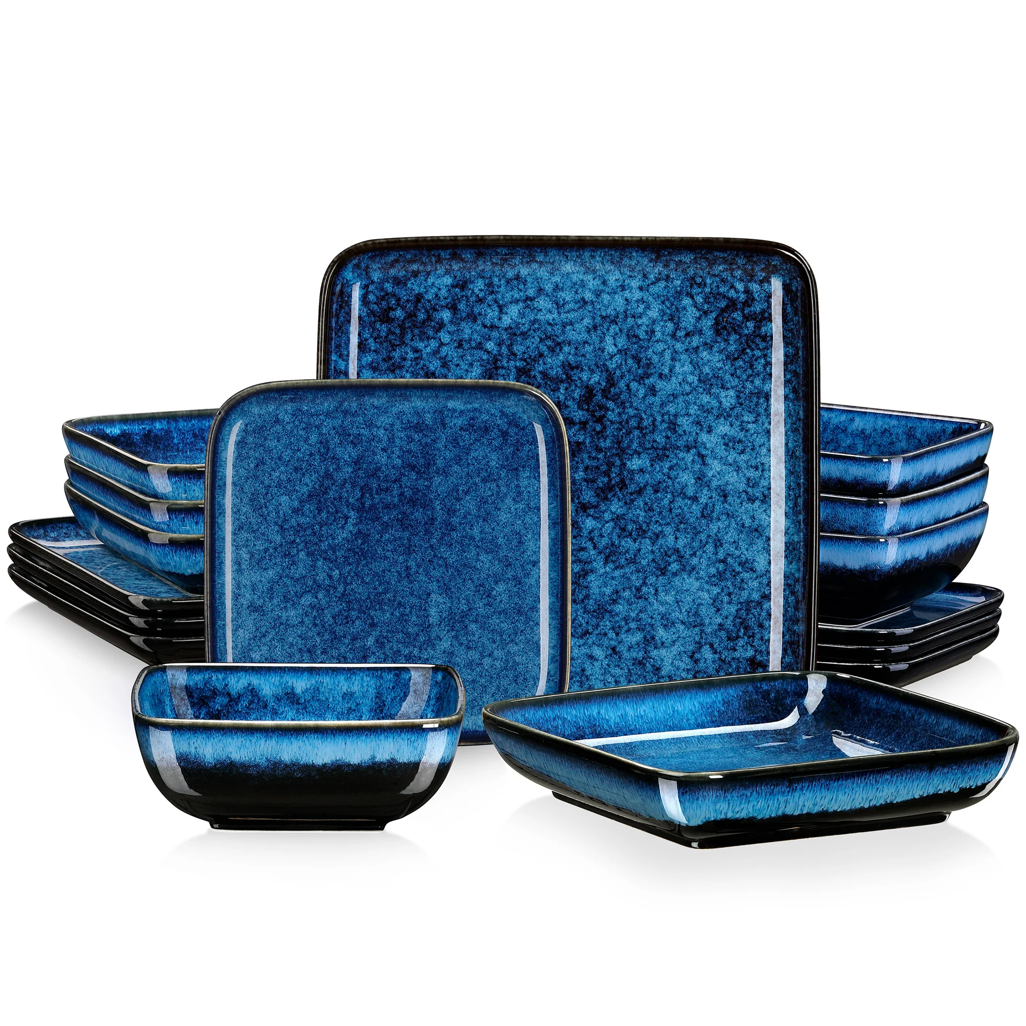 Vancasso Stern 16-Piece Blue Square Dinner Set - Kiln-Change Glaze Ceramic Tableware for 4 - Image 9