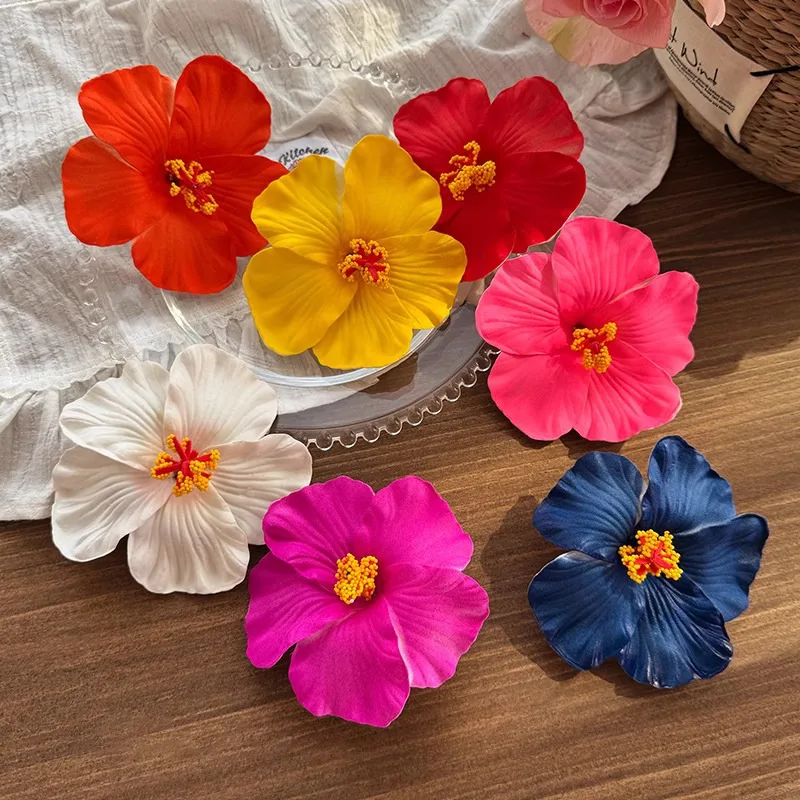 Seaside Holiday Style Artificial Hibiscus Hair Clip for Women Temperament Bangs Side Duckbill Clip New Hairpin Head Accessory