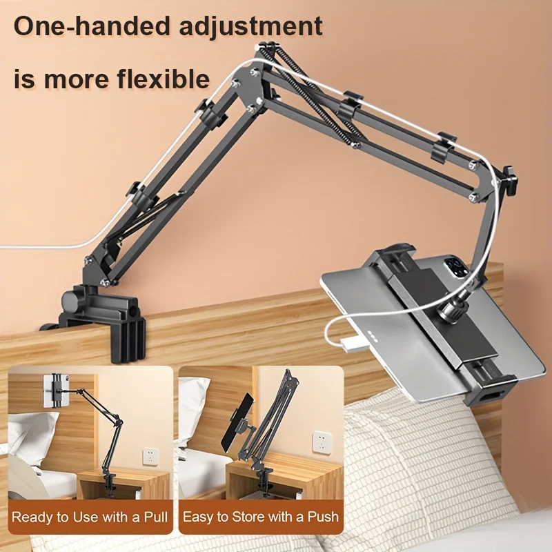 Adjustable Bed Tablet Holder – 360° Rotatable Long Arm Clamp for 4.7–13″ Devices - Image 3