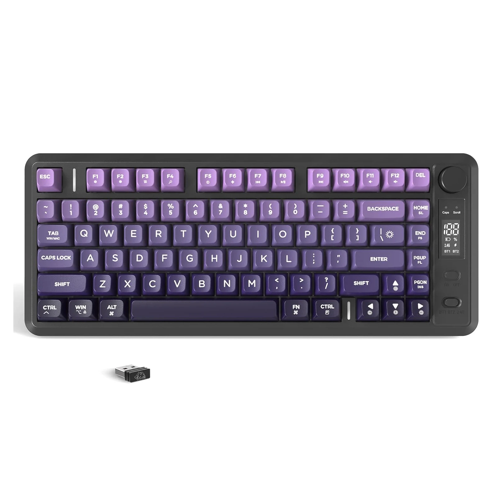 ATTACK SHARK M75 Wireless Membrane Gaming Keyboard with Knob&OLED Display Bluetooth/2.4Ghz Rainbow Backlit Gradient PBT Keycaps - Image 8