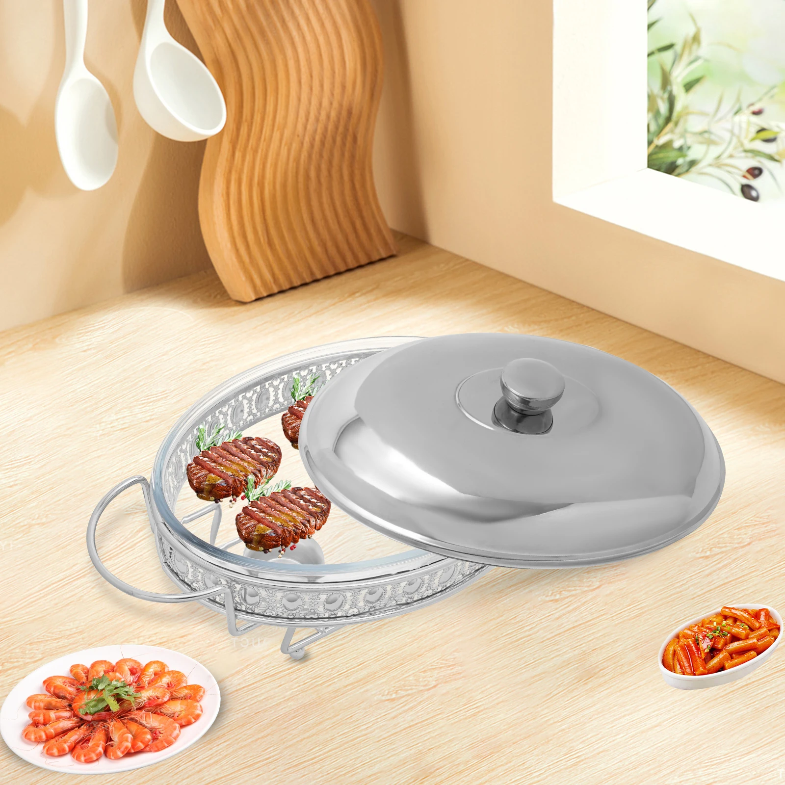 Oval Food Warmer Chafing Dish Set – Rust-Resistant, Portable with Foot Covers for Buffets - Image 8