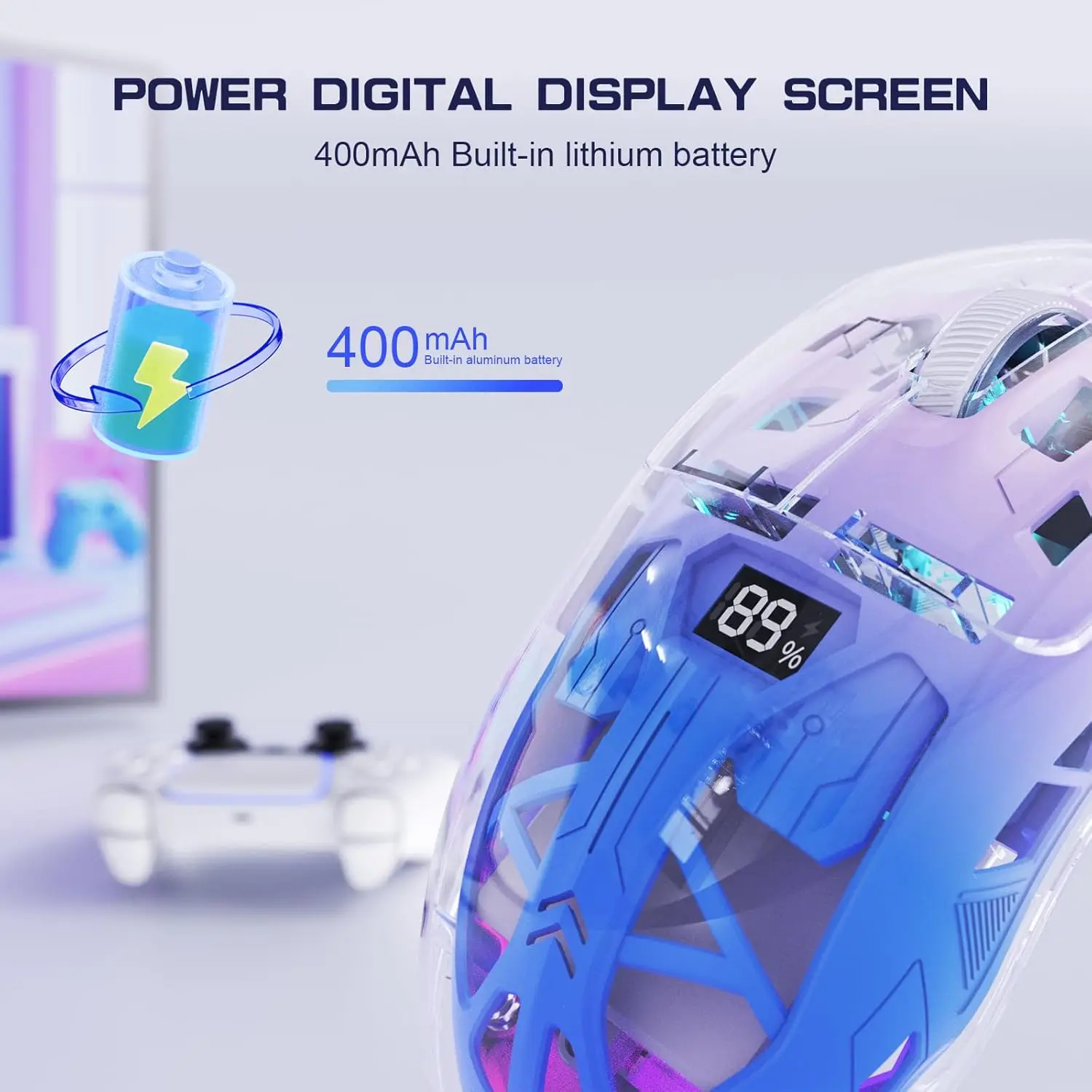 A2 Transparent Wireless Gaming Mouse, BT 5.0, RGB, 5 DPI, PixArt 3212 - Image 4