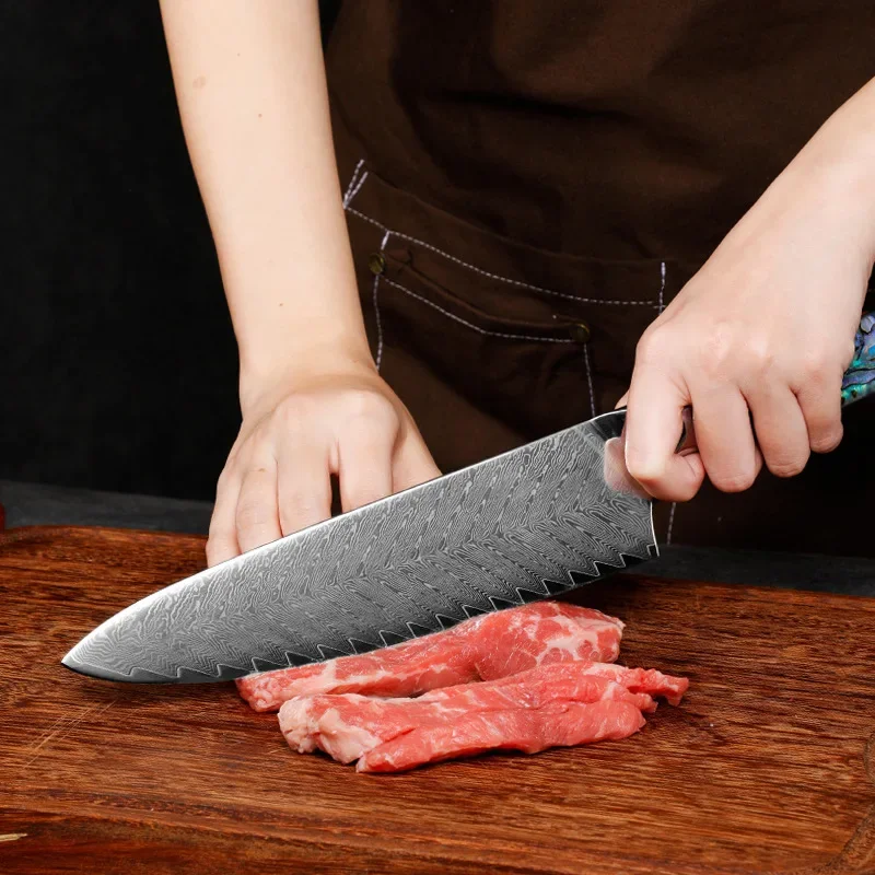 Professional 67-Layer Damascus Steel 8" Chef Knife – Japanese Steel with Abalone Shell Handle - Image 3