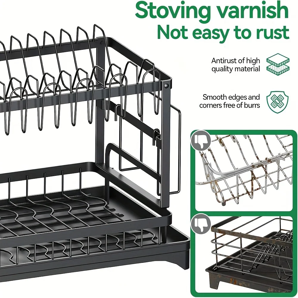 2-Tier Multifunctional Dish Drying Rack with Drainboard & Utensil Holder – Space-Saving Kitchen Organizer - Image 5