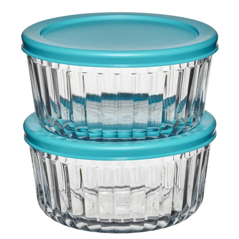 Set of 2 Sculpted Glass Food Storage Containers with Lids – 4 Cup Round