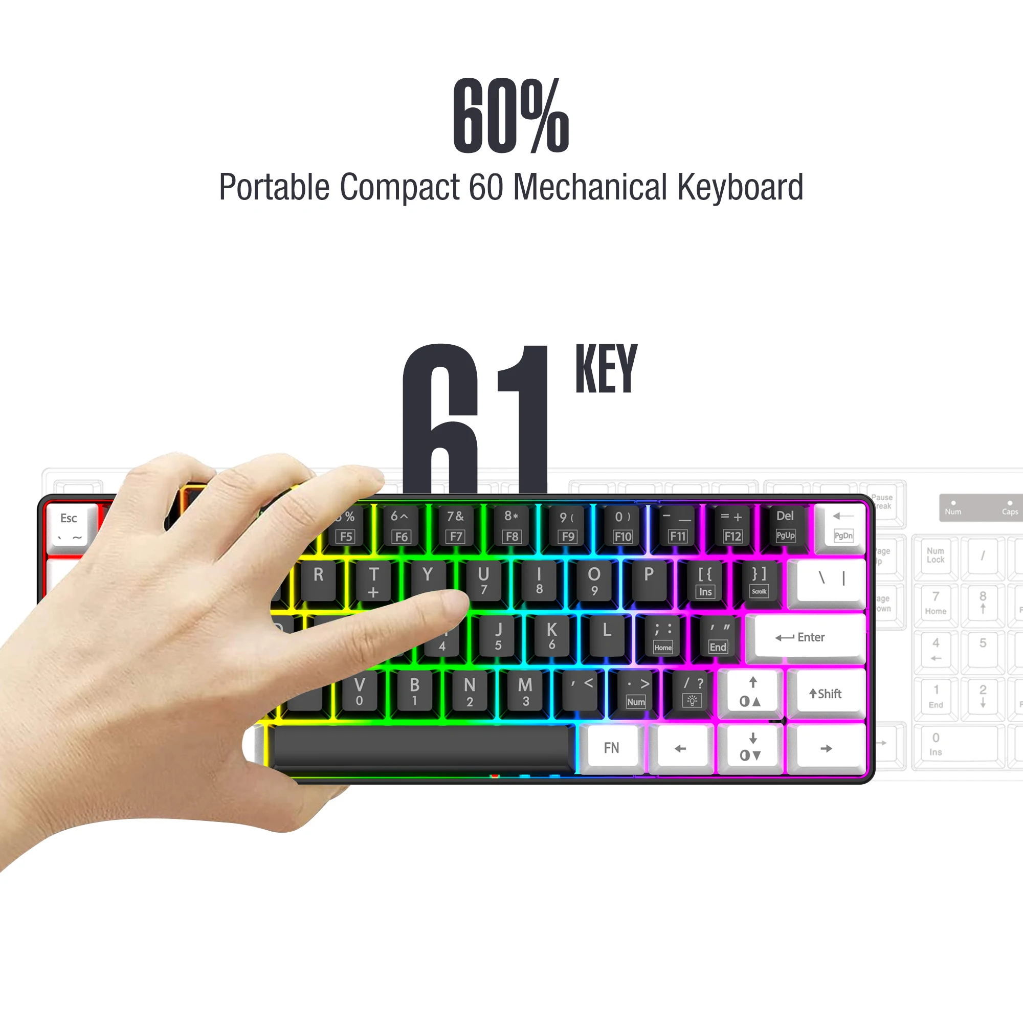 60% wired game keyboard, RGB backlit ultra-small keyboard, waterproof portable, computer/MAC game keyboard - Image 2