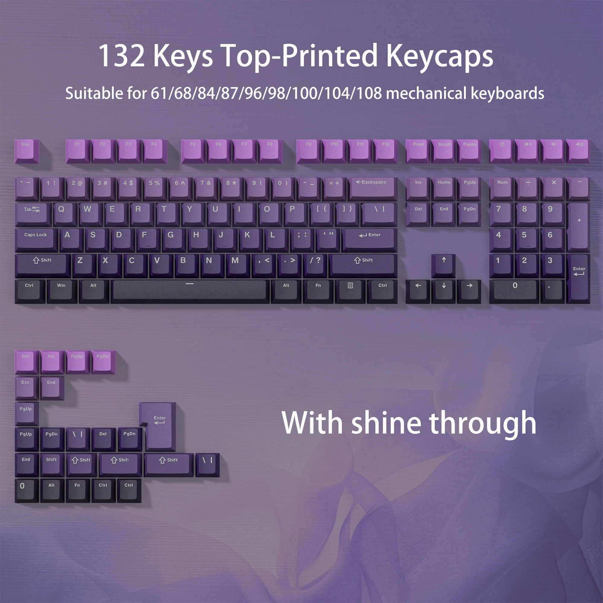 136 Key PBT Double Shot Backlit Keycaps for MX Mechanical Keyboard 61-108 Keys - Image 25