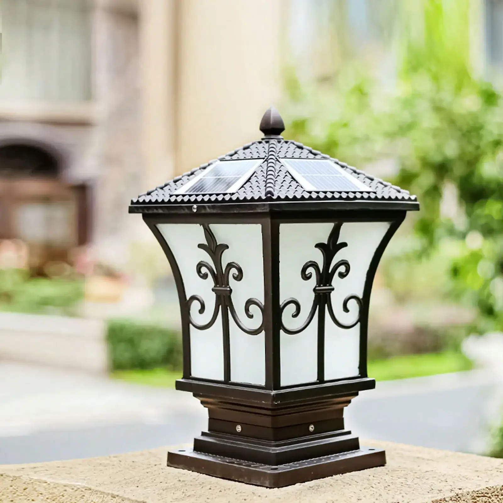 LED Solar Post Light Outdoor - Dusk to Dawn Vintage Style Solar Pillar Lamp