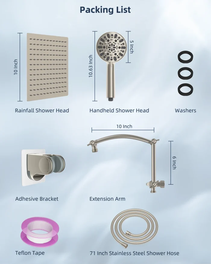 10" High Pressure Rainfall Shower Head with Handheld Combo & Adjustable Arm - Image 6