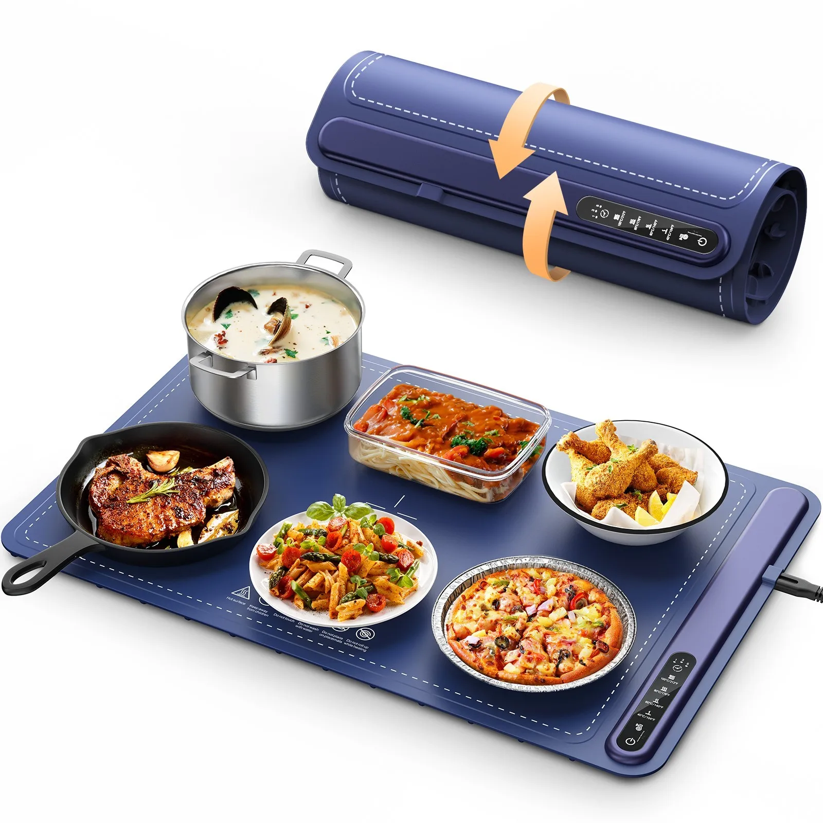 Roll-Up Food Heating Pad - Level 4 Fast Heating Silicone Hot Plate with Table Protection