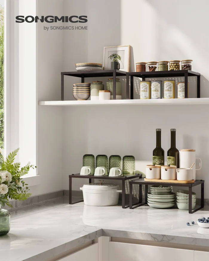 SONGMICS Stackable & Expandable Spice Rack Organizer – Cabinet & Countertop Shelf Riser - Image 2
