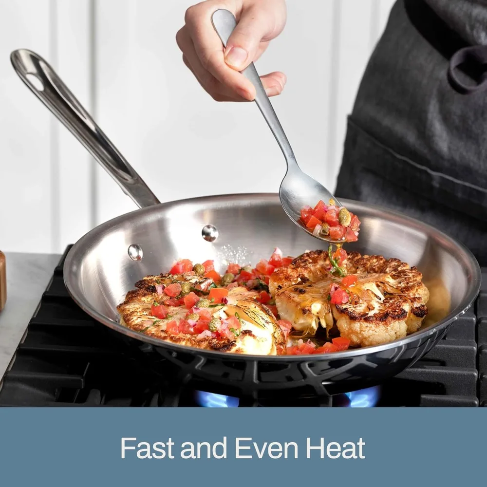 12" D3 3-Ply Stainless Steel Fry Pan – Induction, Oven & Broiler Safe, Durable Cookware - Image 4