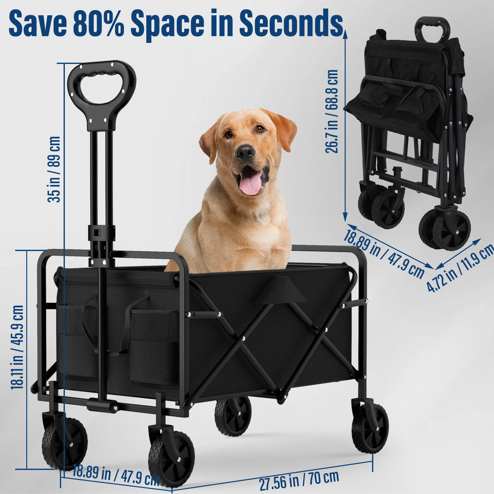Garden Handcart with 4 Foldable Wheels, Portable for One-Handed Cargo Transportation - Image 7