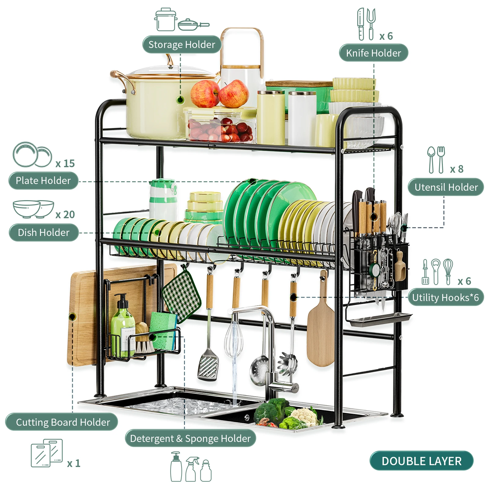 2-Tier Over the Sink Dish Drying Rack – Space-Saving Kitchen Counter Organizer - Image 4