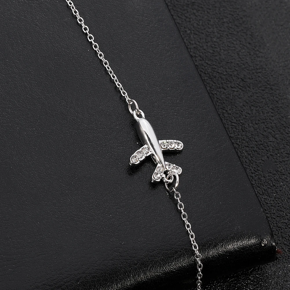14K Solid Gold Airplane Charm Bracelet – Dainty Travel Gift for Her - Image 3