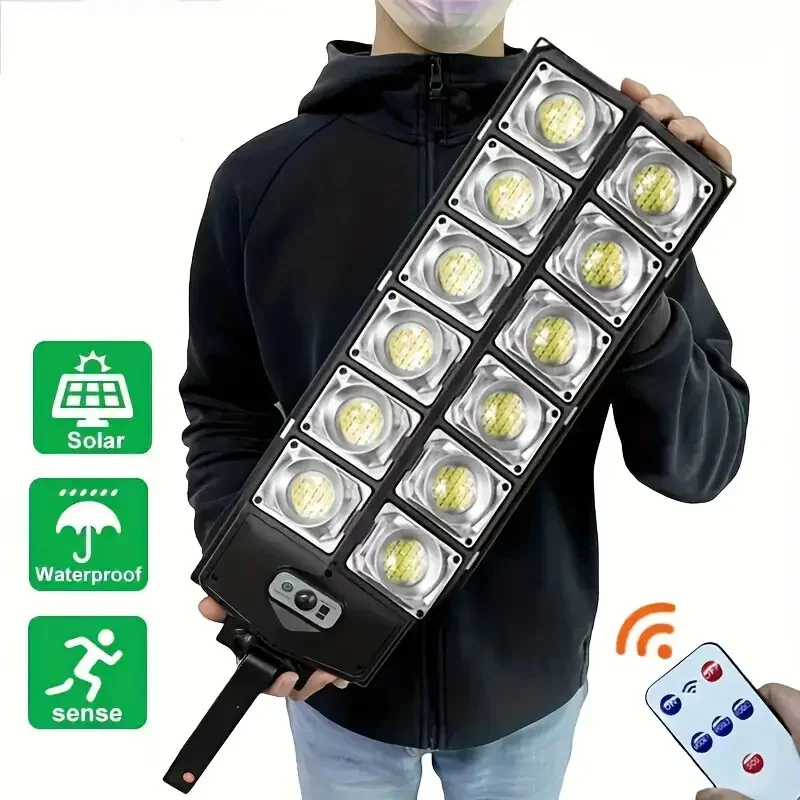 Waterproof Solar Street Lights – Wide Angle Motion Sensor, Remote Control for Commercial & Yard Areas