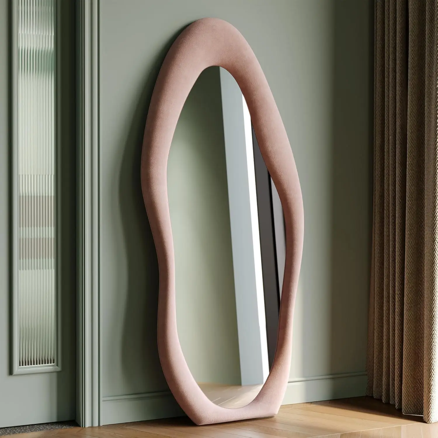 63x24 inch full-length mirror, irregular wave mirror hanging or leaning against the wall in the dressing room/bedroom - Image 13