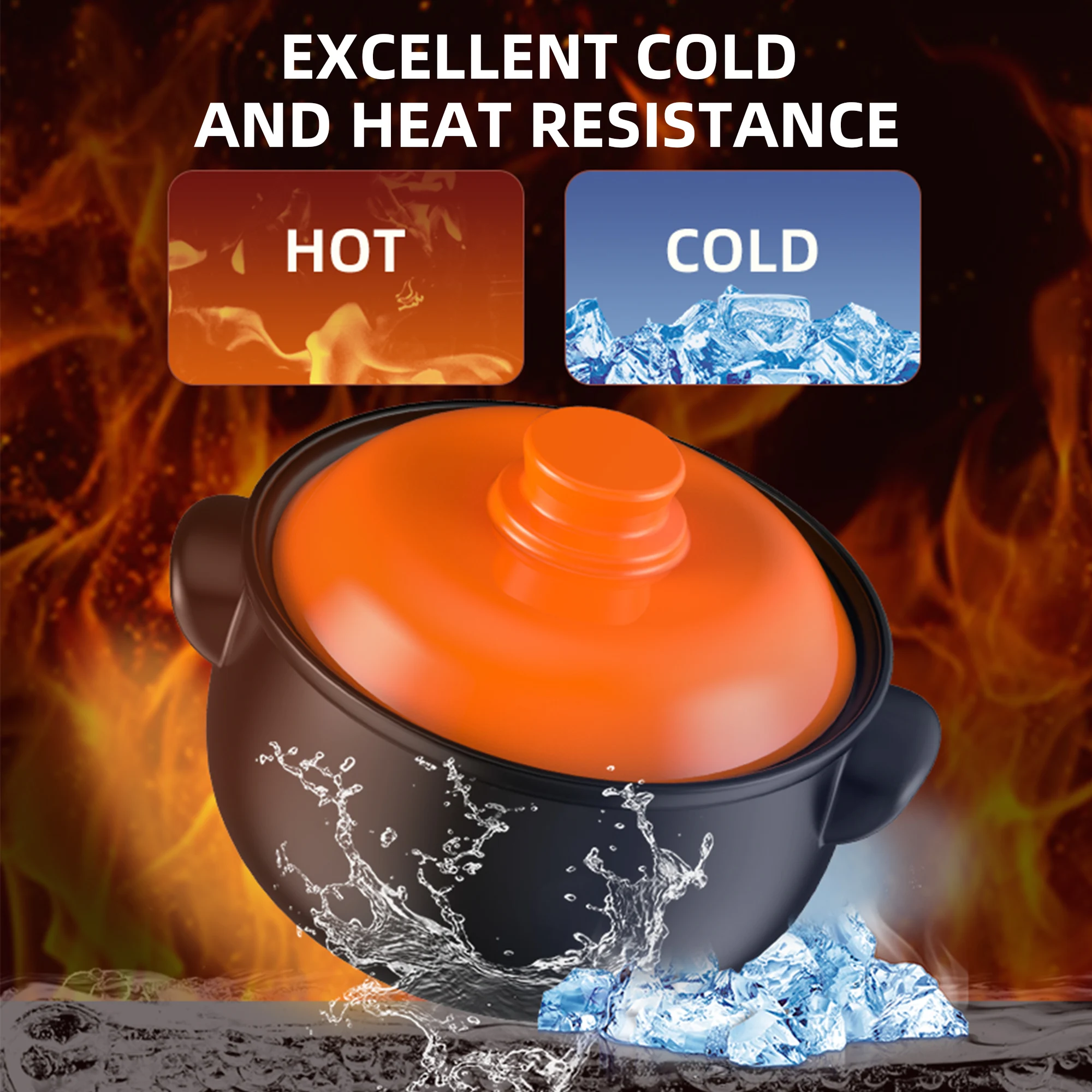 129oz Ceramic Clay Pot with Orange Lid – Heat-Resistant, Thermal Shock Proof, Oven Safe - Image 6