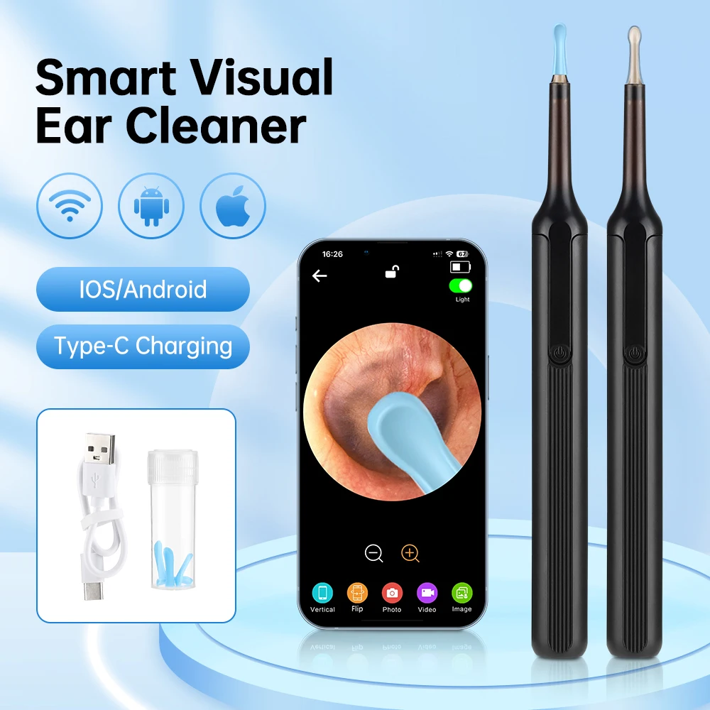 Wireless Smart Visual Ear Cleaner – 1080P HD Otoscope with 6 LED Lights, WiFi Connectivity, Ear Wax Removal Tool for iOS & Android
